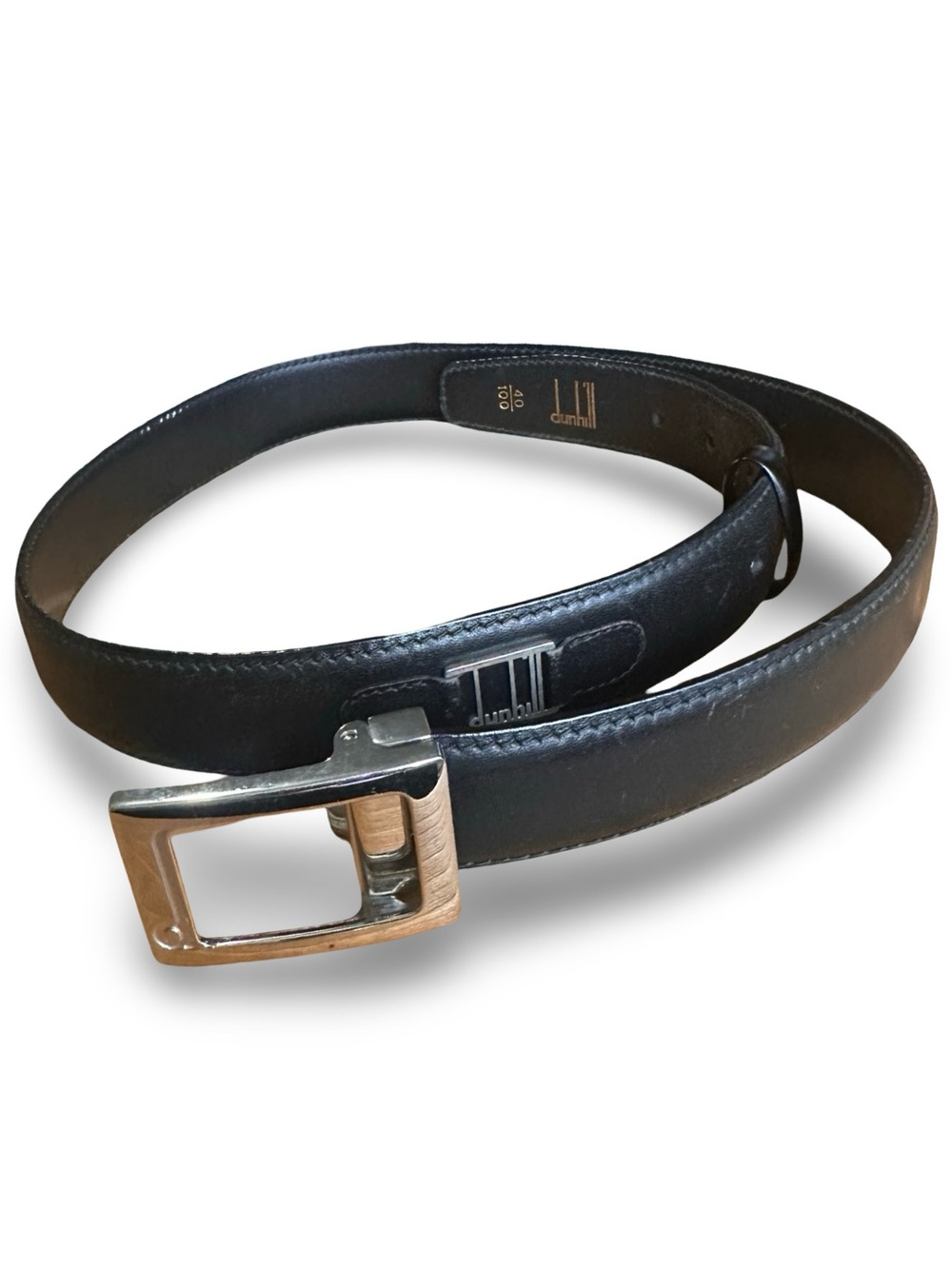 Dunhill Black Leather Men's Belt with Silver-Tone Buckle